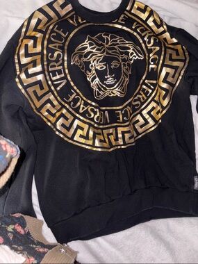 NWOT Versace Black Sweatshirt with Metallic Gold Medusa Crest size L